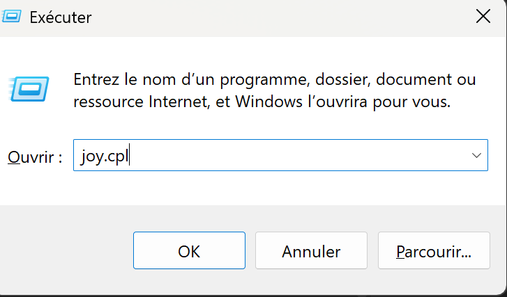 Run dialog with joy.cpl