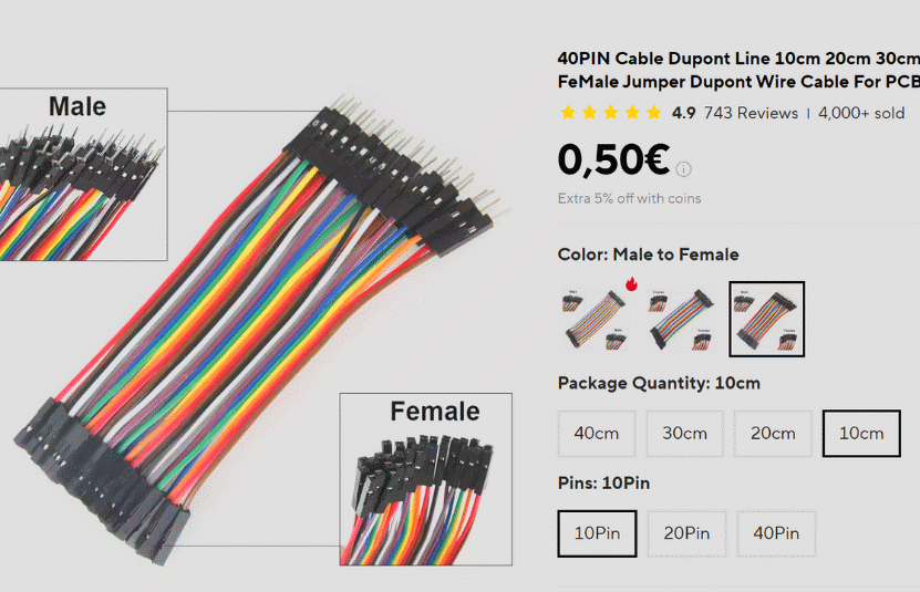 Male to Female Dupont wires